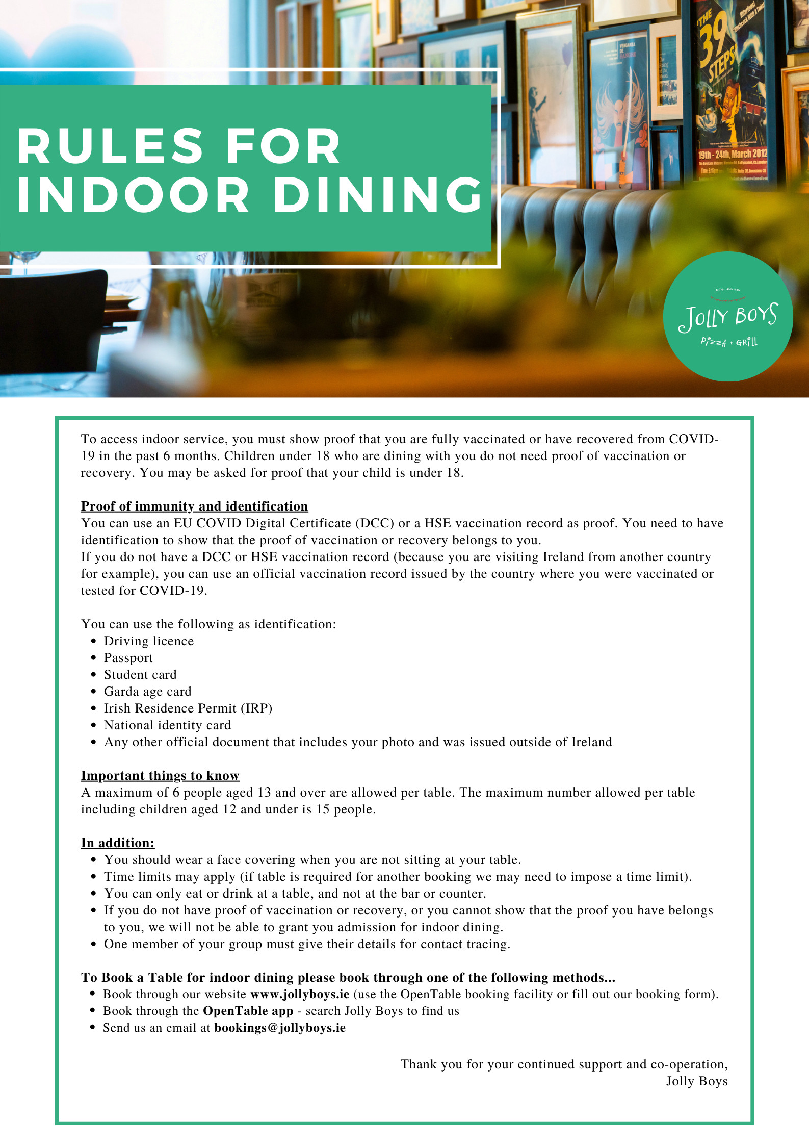 Indoor Dining Rules